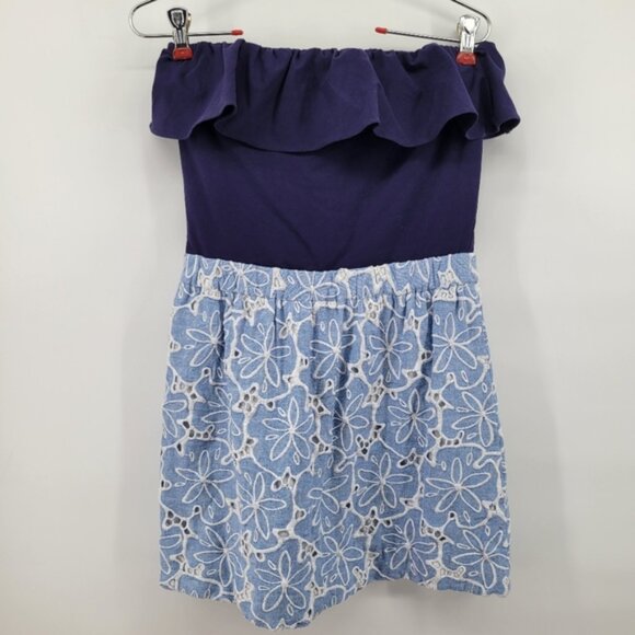 Lilly Pulitzer Athens Tide Blue Hollar For a Dollar Eyelet Chambray Dress Small - Picture 3 of 10